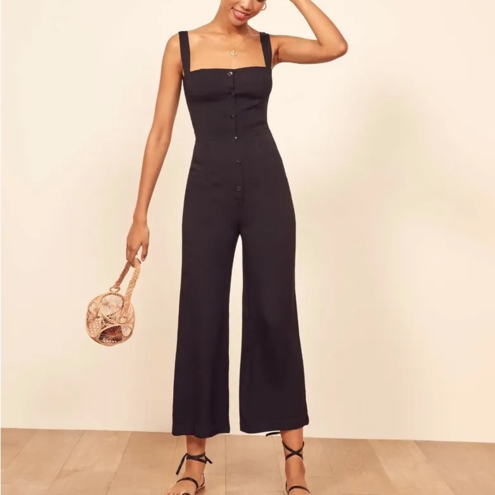 Reformation Black Button-Front Della Jumpsuit